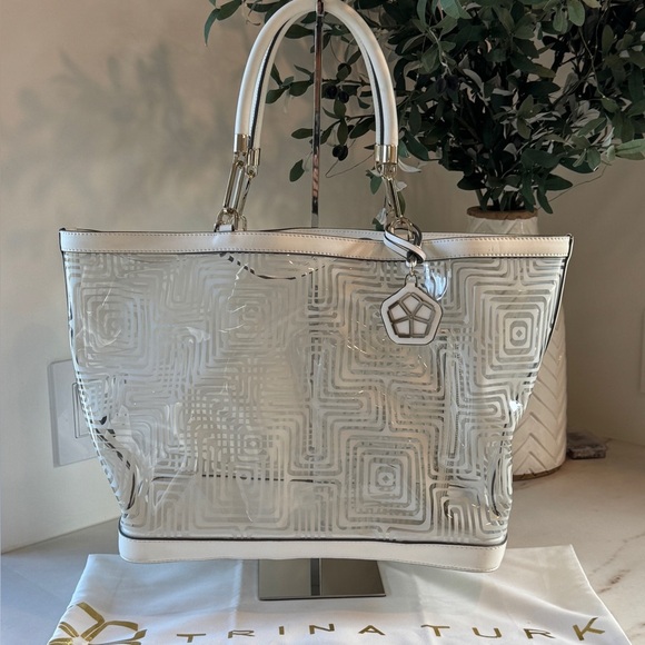 Trina Turk Handbags - Trina Turk Silver and White Tote Bag with Glamorous Finish